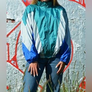 Vintage Adidas|Retro windbreaker track jacket,oversized•••Turquoise , size XL